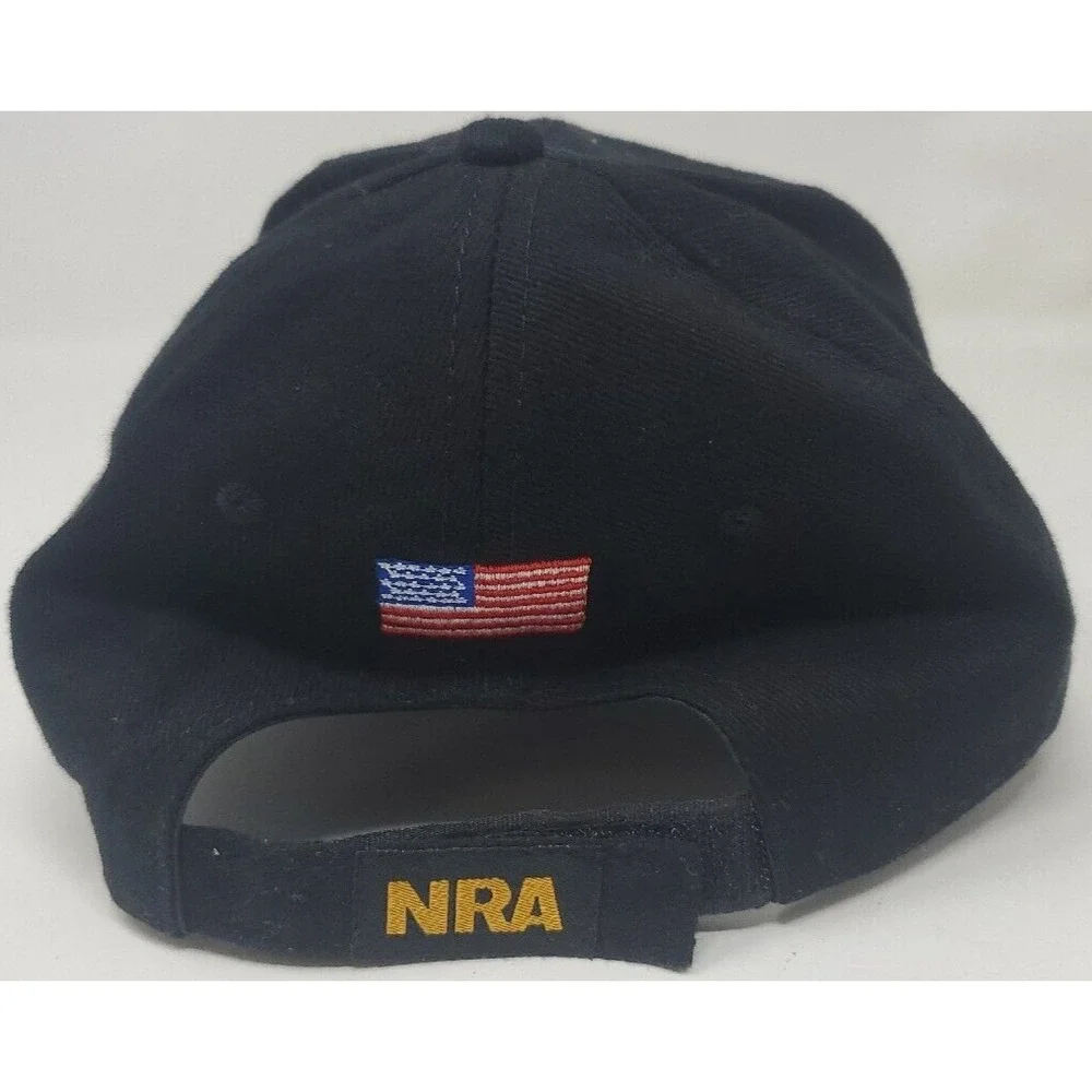 NRA Hat Ball Cap Black Yellow Adjustable National Rifle Assoc American Flag